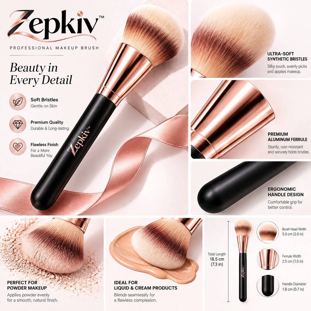 Rose Gold Fluffy Powder Brush — features