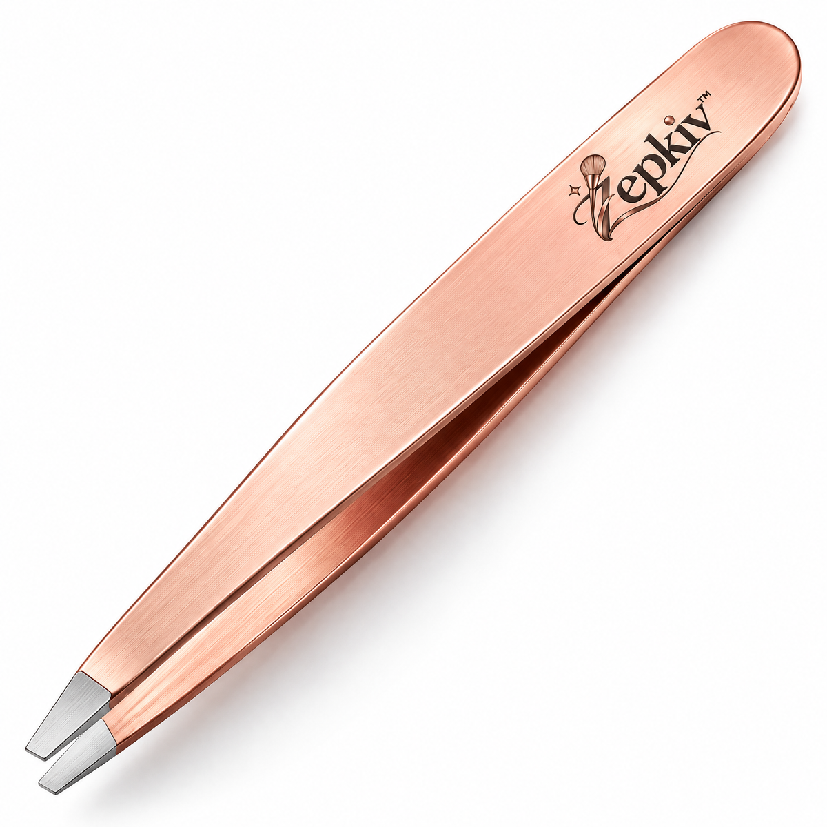 Rose Gold Slant Tip Tweezers — detail view