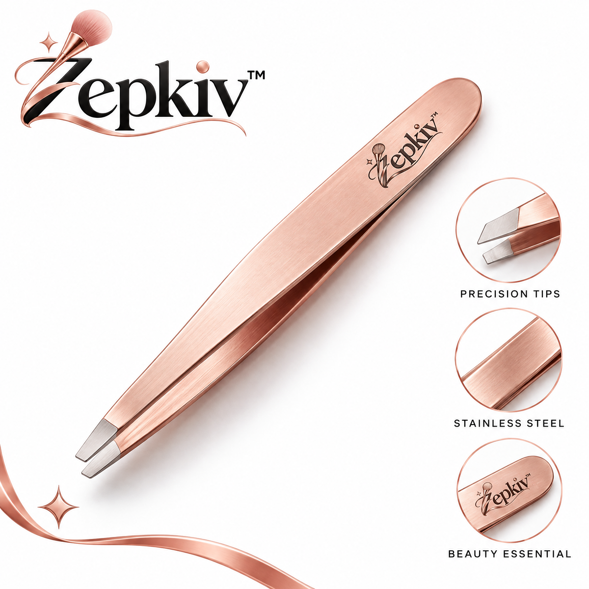 Rose Gold Slant Tip Tweezers — main product view