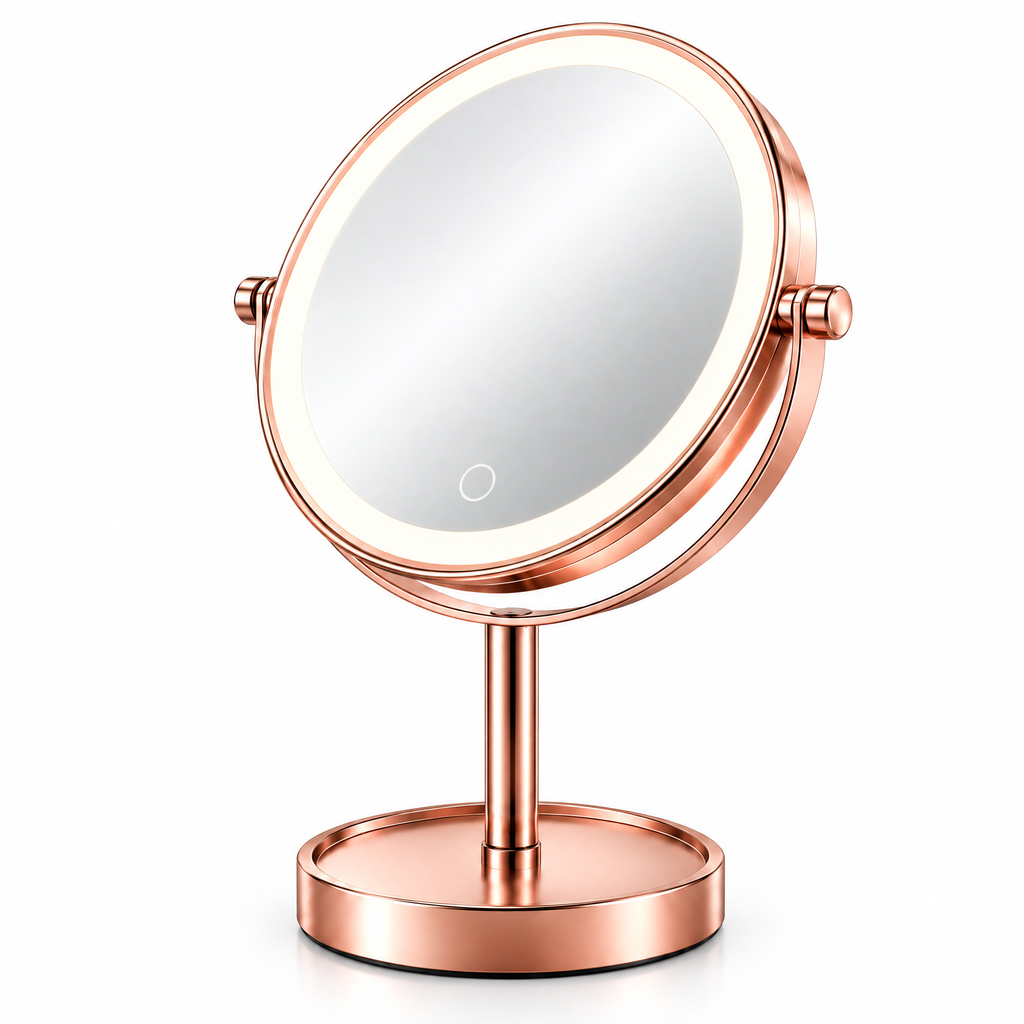 Rose Gold Round Tabletop Vanity Mirror — detail view