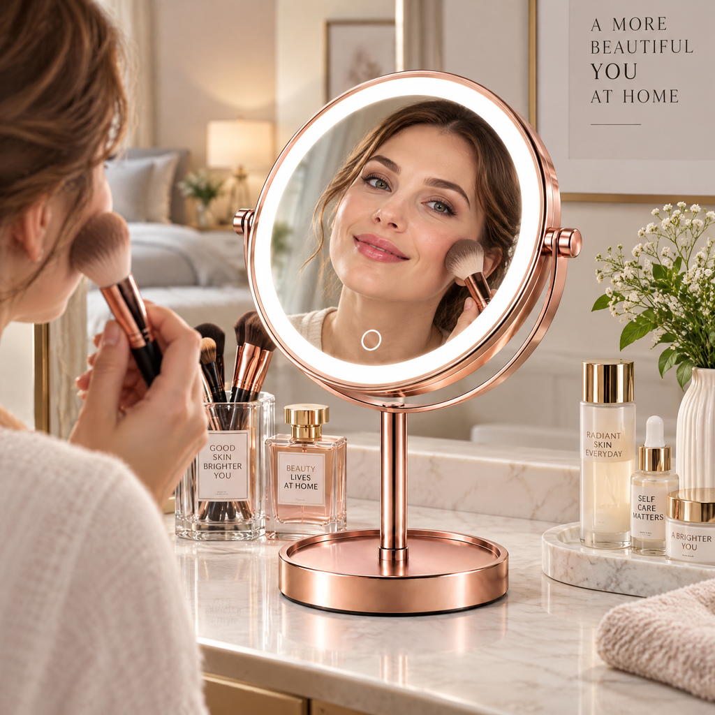 Rose Gold Round Tabletop Vanity Mirror — styling inspiration