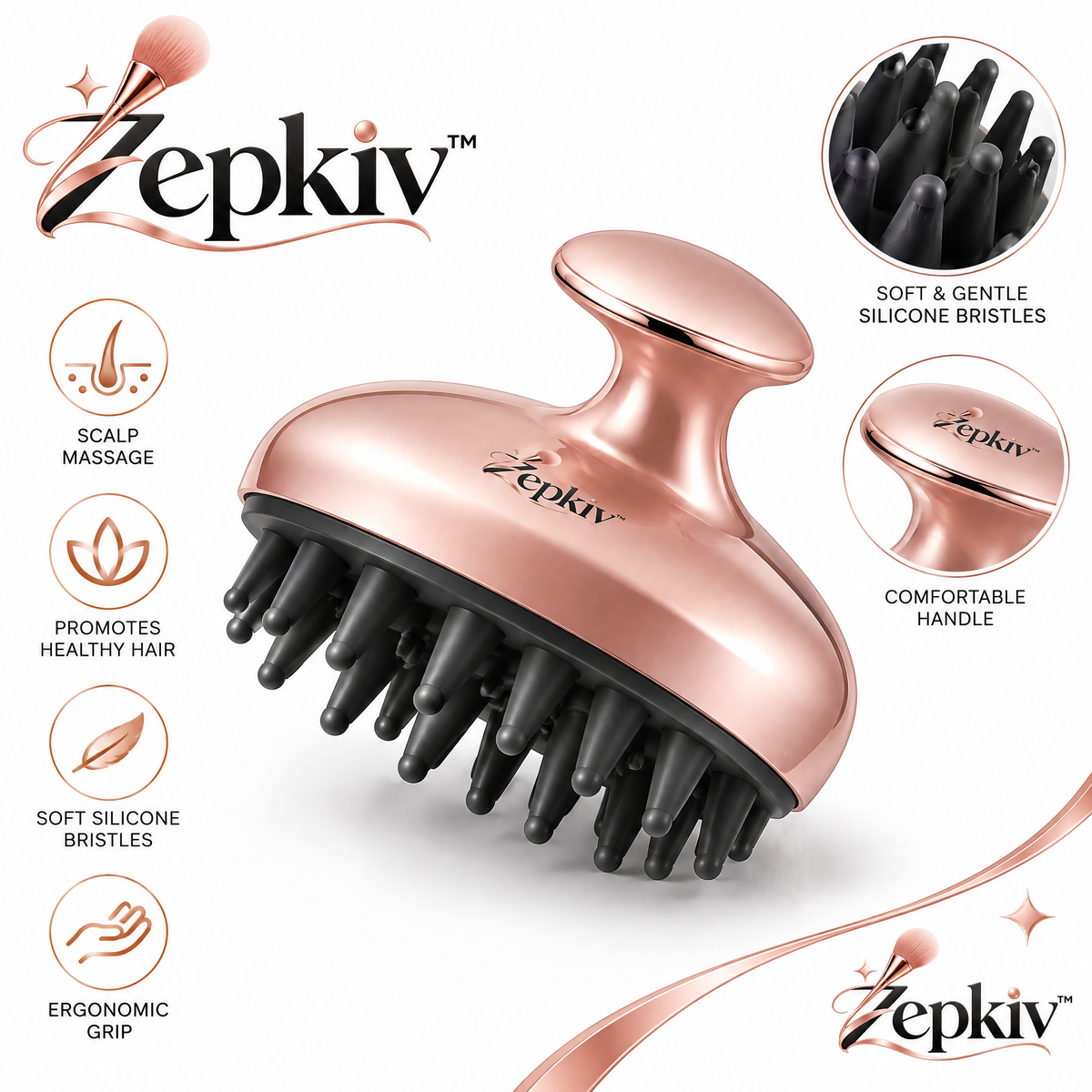 Rose Gold Scalp Massage Shampoo Brush — main product view
